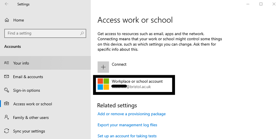 Screenshot 2.2 - guidance for using university services on your personal Windows device